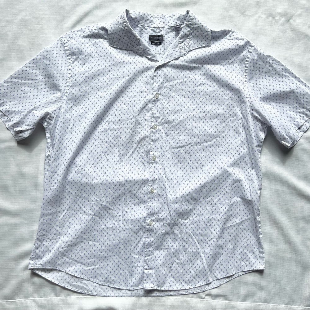 Van Heusen White and Blue Patterned Shirt Slim Fit rosebuds  XL 17-17.5 [A12]